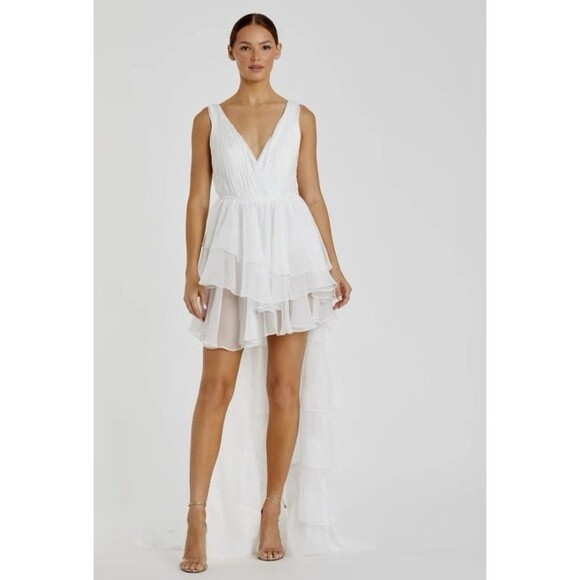 NWT Ieena Mac Duggal High Low Tiered Gown with Built in Bodysuit Size 4 55320 - Picture 1 of 9
